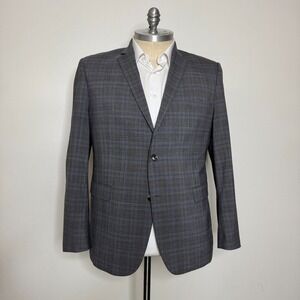 Perry Ellis Men's 46R Blazer Gray Check Sport Coat‎ Jacket Wool Blend Modern Fit